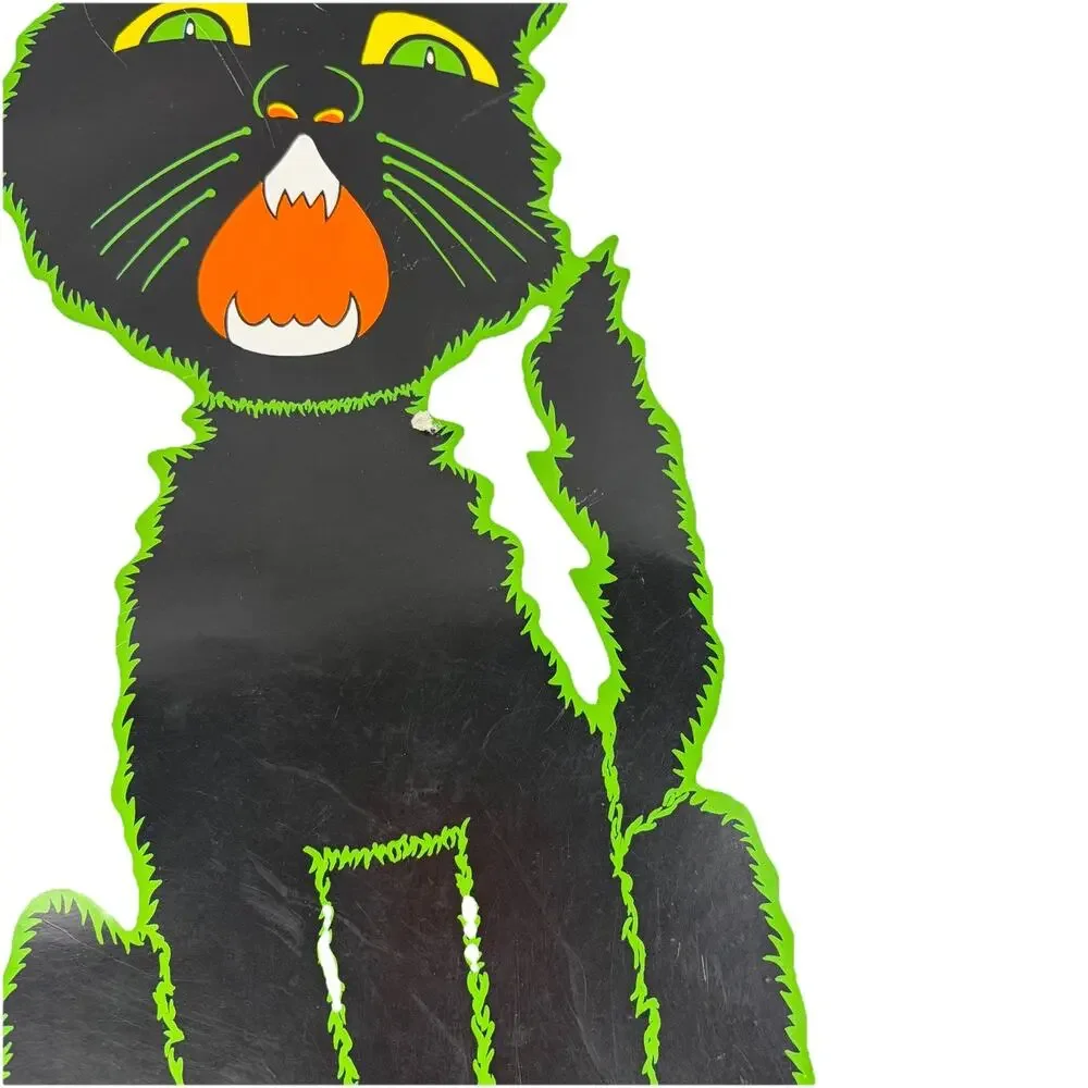 Vintage BEISTLE Halloween Yowling Hissing BLACK CAT Die Cut Double Sided 23”